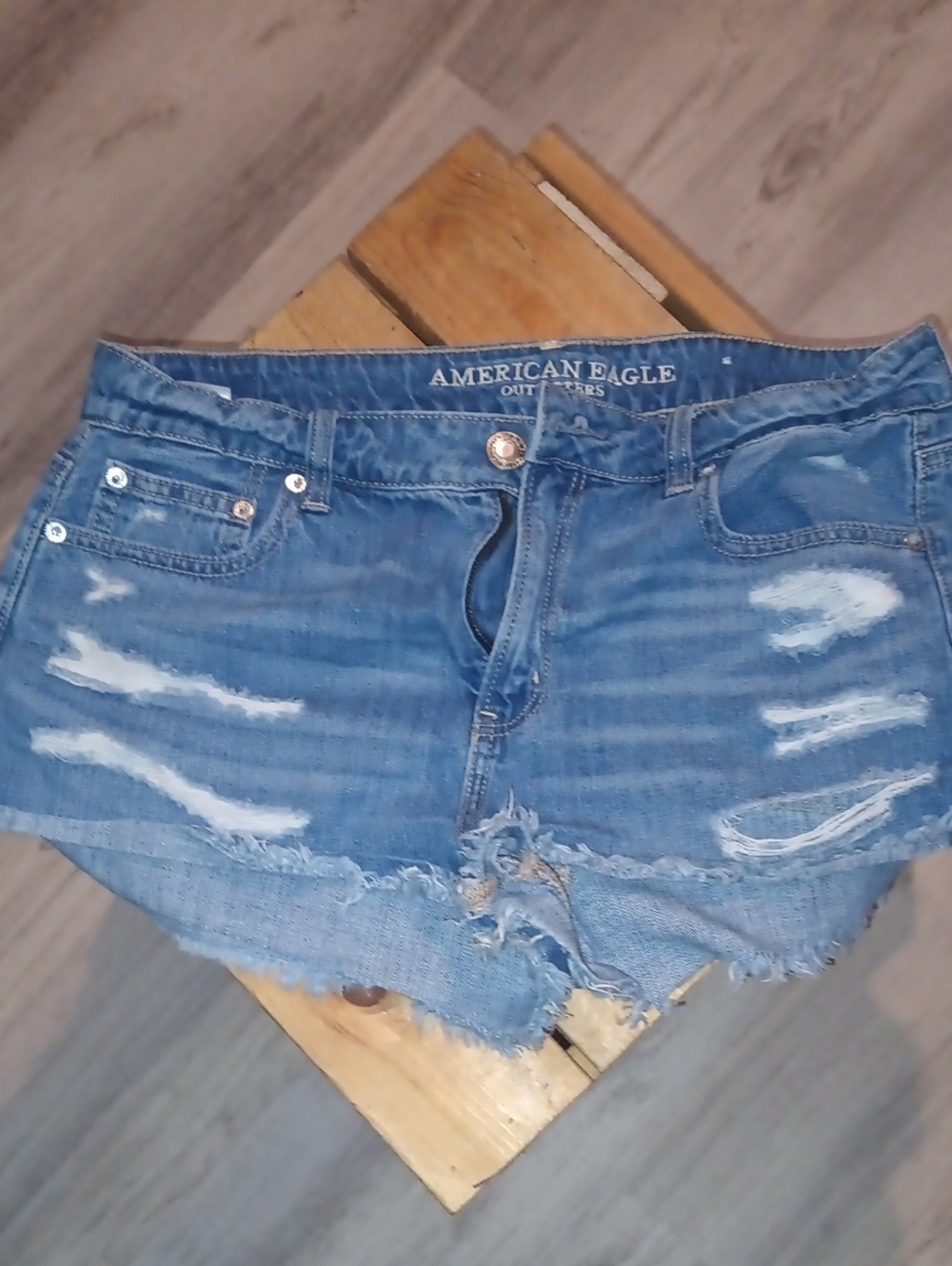 American Eagle Outfitters Distressed Blue Denim Cutoff Shorts